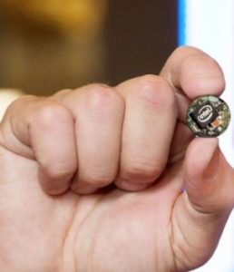 The button-sized Intel Curie wearable platform is powered by the Intel Quark SE SoC.