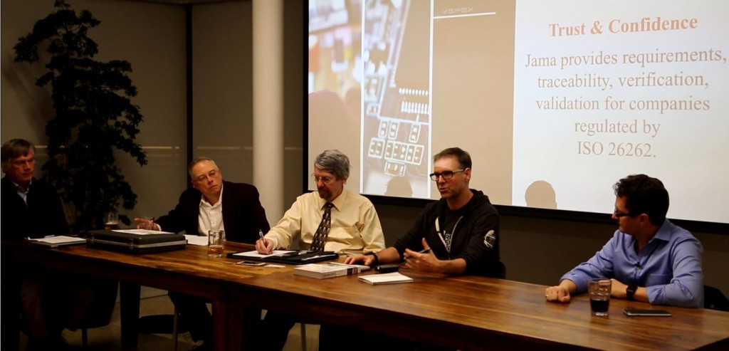 Figure: Experts from Daimler Trucks, Mentor Graphics, Jama Software and Synopsys convened to discuss the hardware, software and systems design challenges with ISO 26262 compliance.